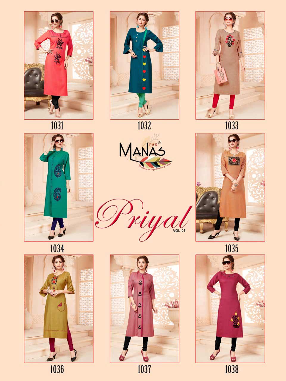 Priyal Vol-5 Manas Cotton Slub Aplic Work Kurti Priyal Vol-5 Manas Cotton Slub Aplic Work Kurti